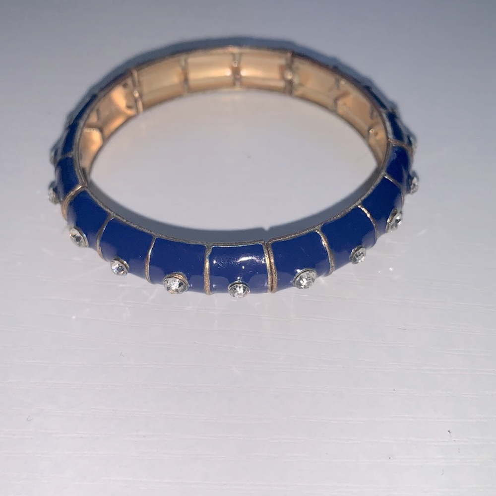 Blue stretchy bracelet with rhinestones all around